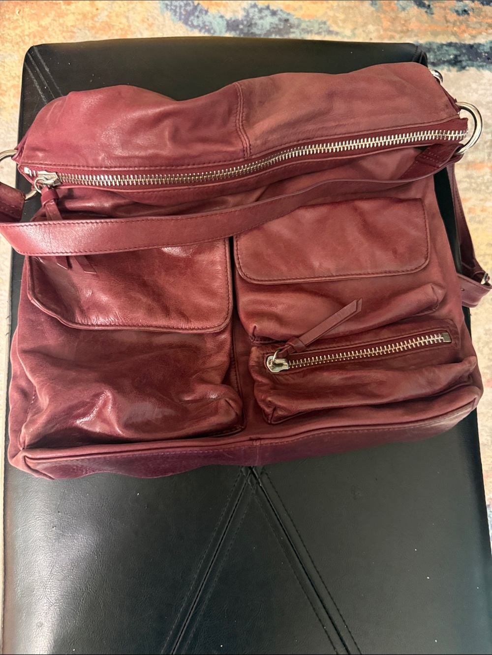 HOBO Burgundy Leather Shoulder Bag with Front Pockets - Picture 7 of 7